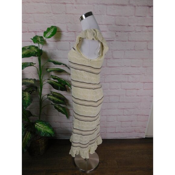 Freshman 1996 Small Cream Stripe Knit Midi Dress Boho - Picture 7 of 10